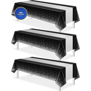 3Pcs Black and Silver Tablecloth Party Decorations,Plastic Black Table Cloth